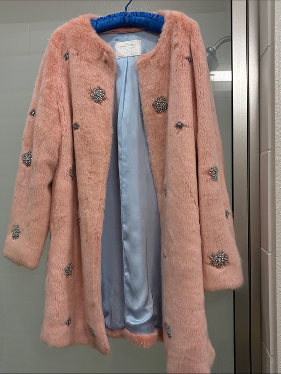 Zara Jackets & Blazers - Zara Pink Embellished Faux-Fur Coat